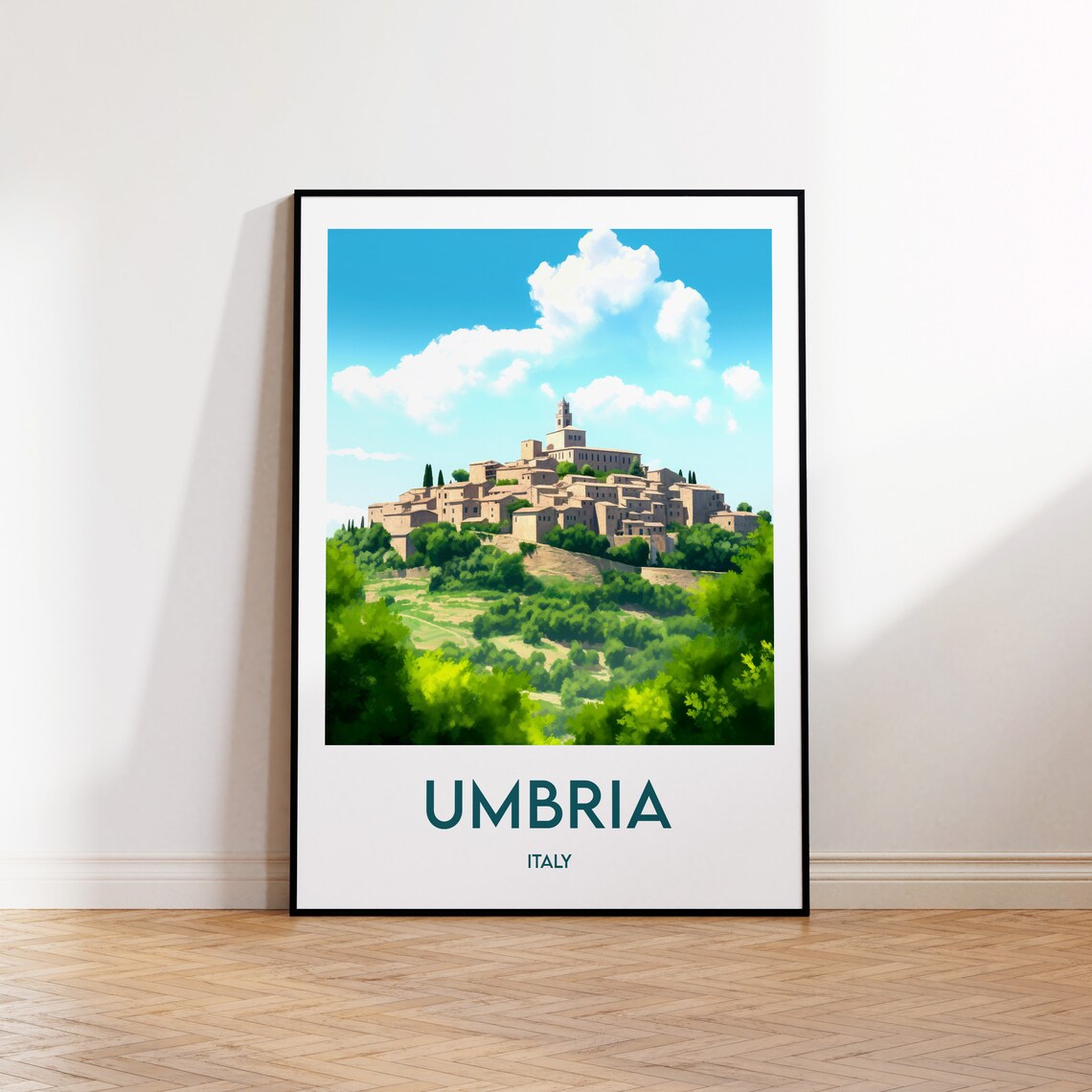 Umbria Vintage Travel Poster, Italy Gift