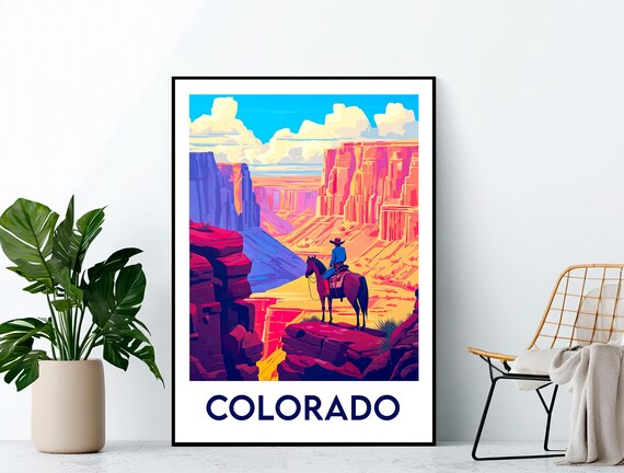 Colorado Canyon Sunset Vintage Travel Poster With Lone Cowboy Rider