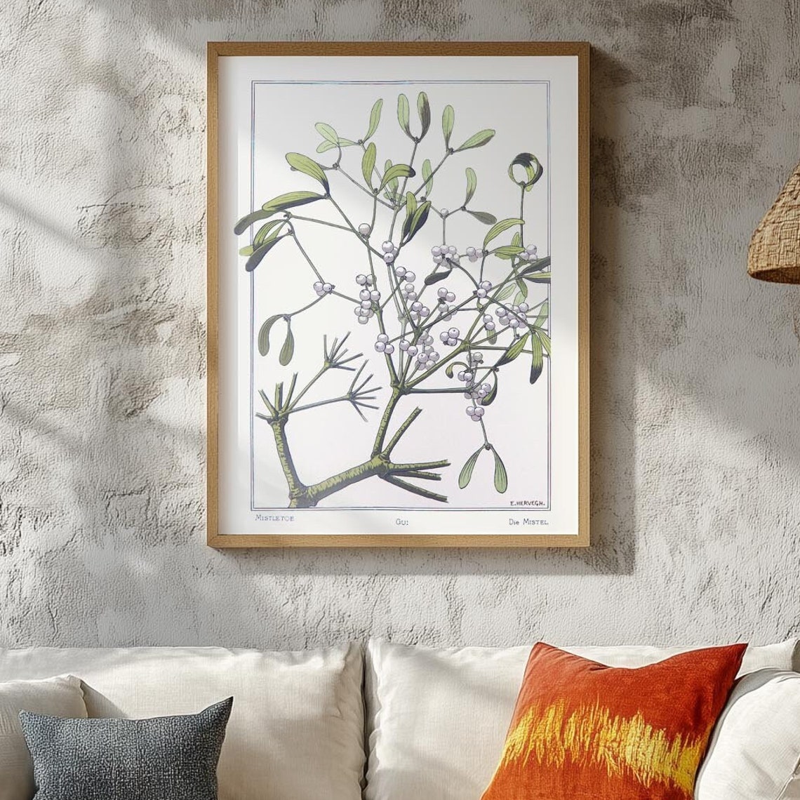 Vintage Mistletoe Botanical Illustration Christmas Greenery Art Poster - Image 3