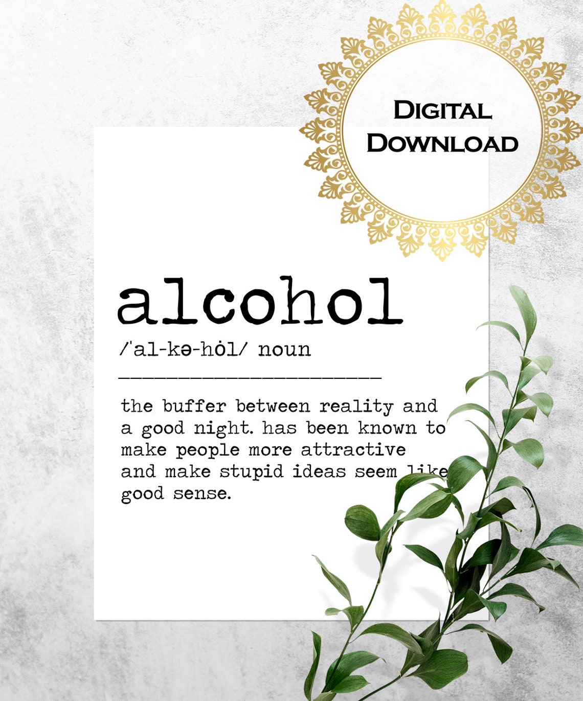 Alcohol Funny Dictionary Definition Bar Sign Typography Poster - Image 3