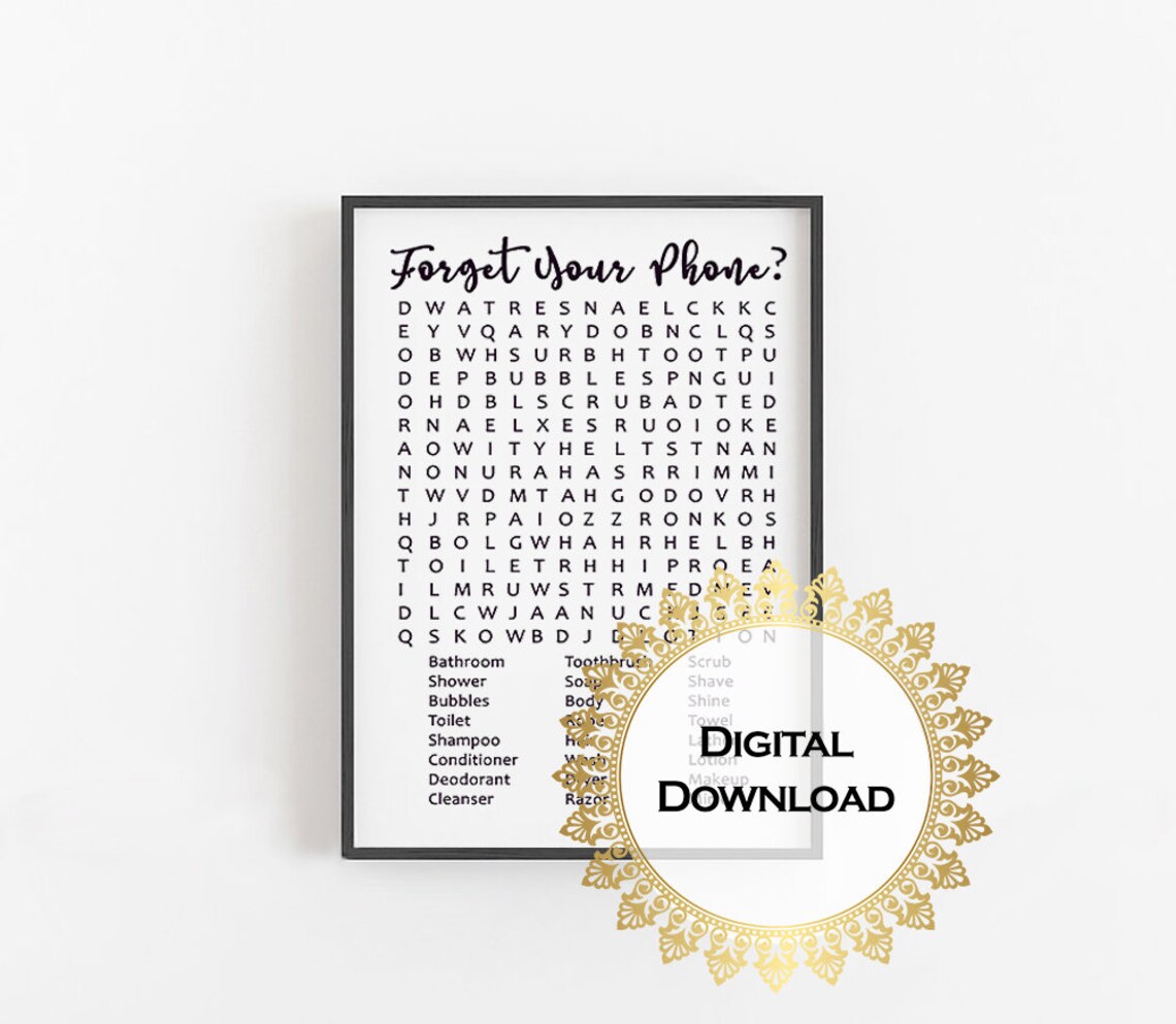 Forget Your Phone Bathroom Sign Word Search Art Print - Image 3