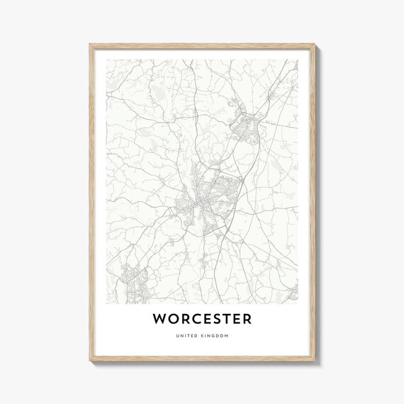 Worcester United Kingdom Minimalist City Map Street Art Print Decor