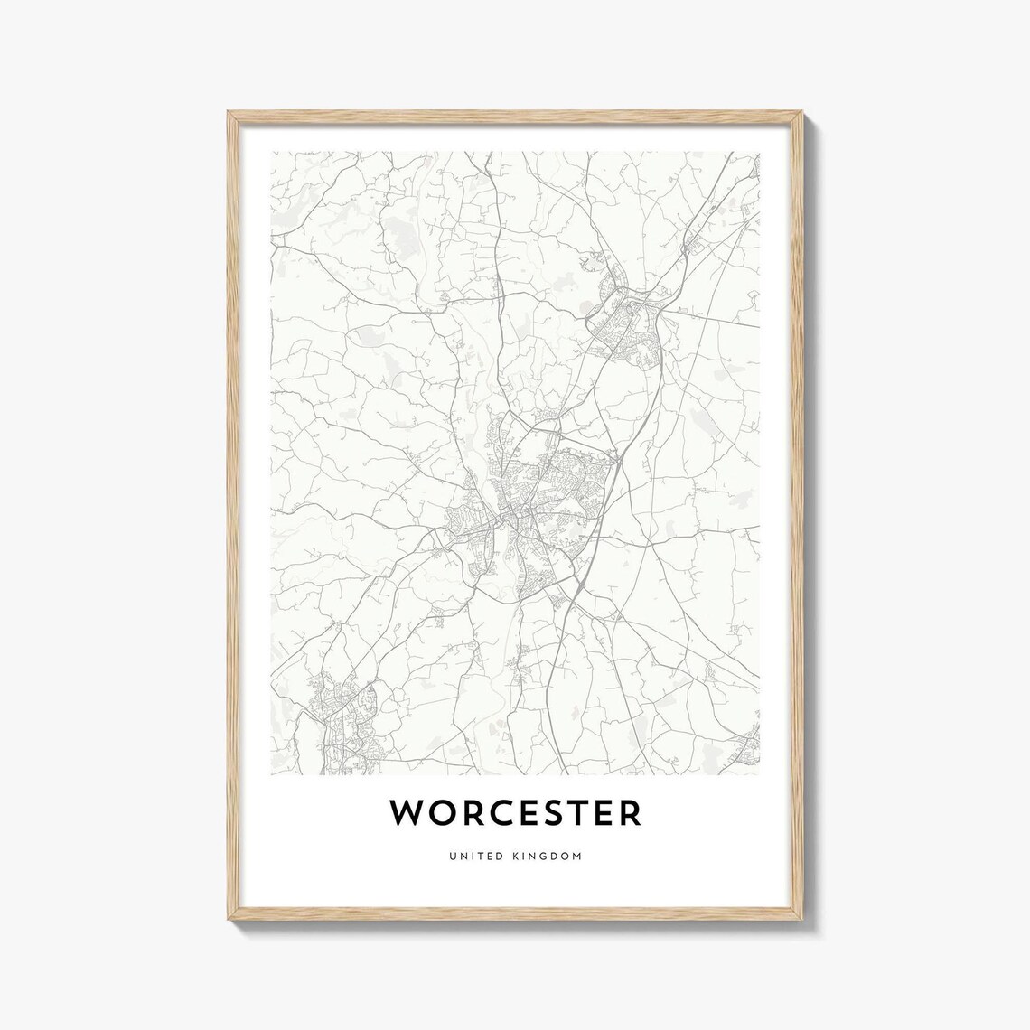 Worcester United Kingdom Minimalist City Map Street Art Print Decor