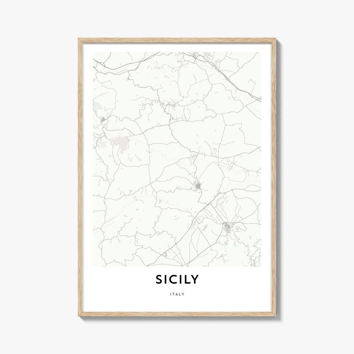 Sicily Italy Delicate White Minimalist Regional Map Travel Art Poster
