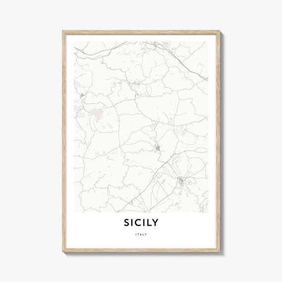 Sicily Italy Delicate White Minimalist Regional Map Travel Art Poster