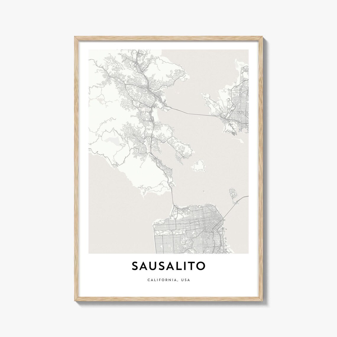 Sausalito California USA Minimalist White Bay Area Street Map Poster