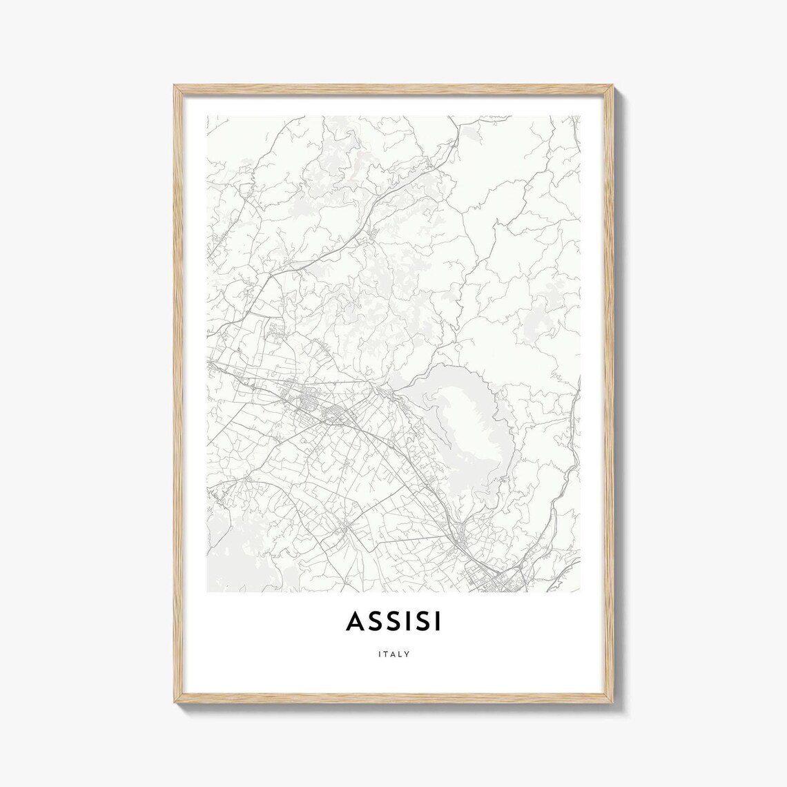 Assisi Italy Minimalist City Street Map Line Art Hillside Poster