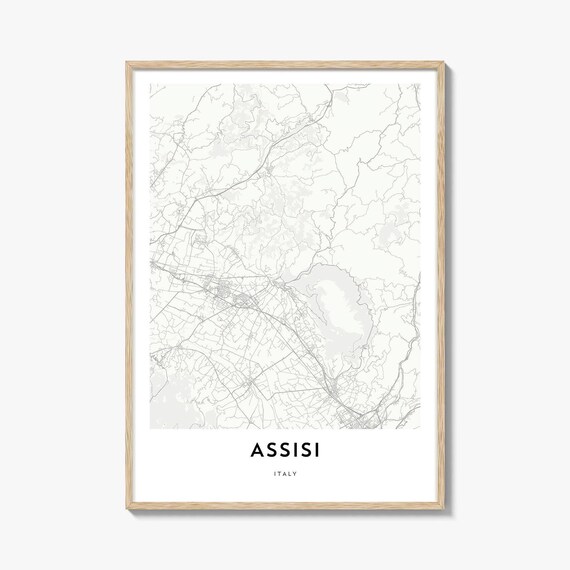 Assisi Italy Minimalist City Street Map Line Art Hillside Poster