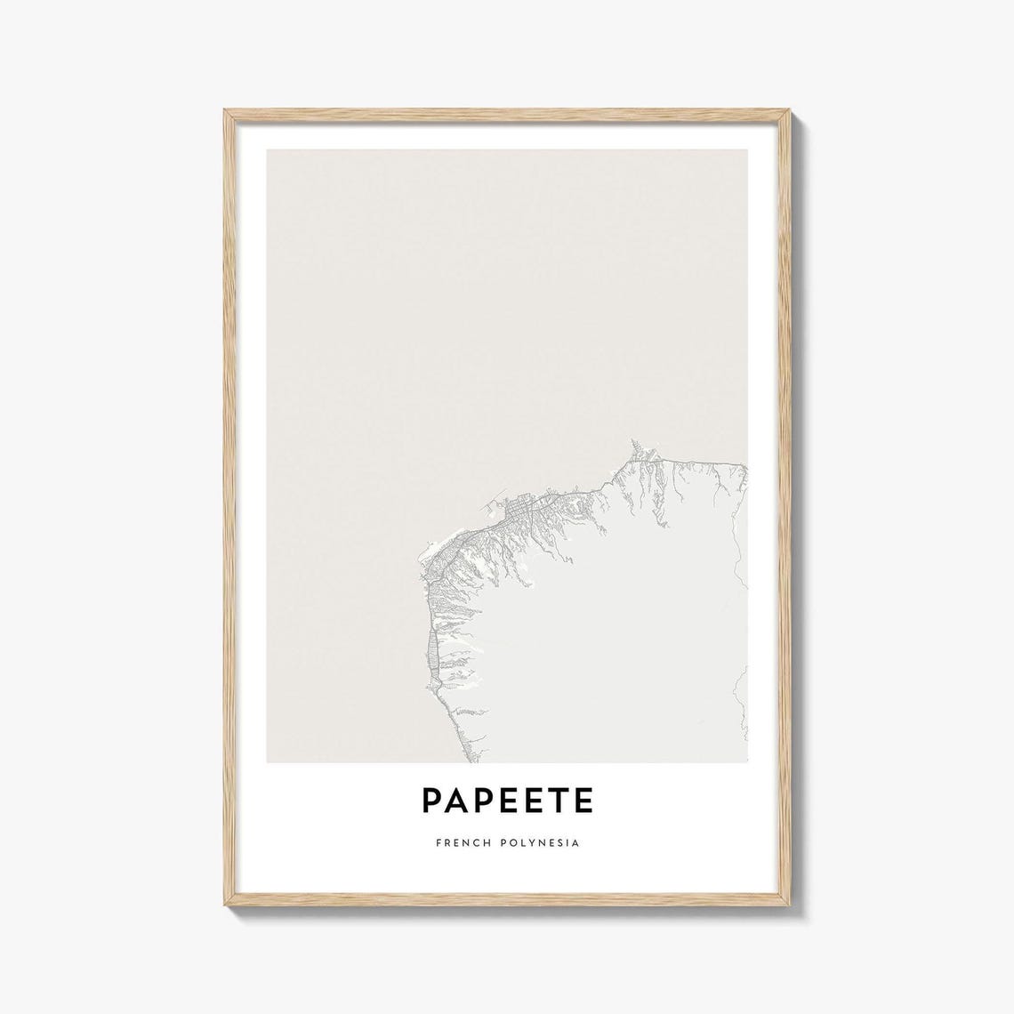 Minimalist Papeete French Polynesia Tahiti Black Line Map Poster