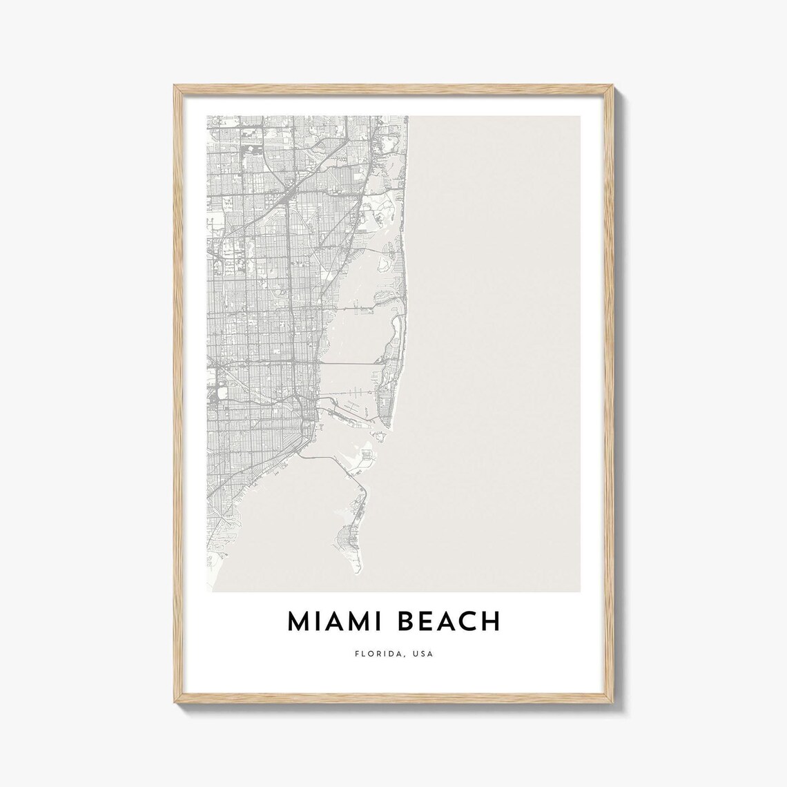 Miami Beach Florida USA Minimalist Coastal City Map Travel Poster
