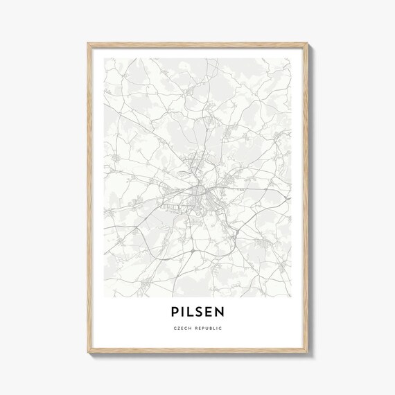 Detailed Pilsen Czech Republic City Street Map Minimalist Poster