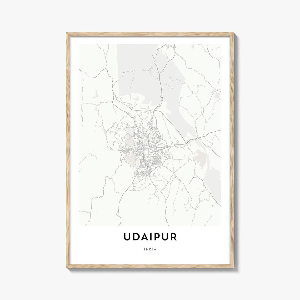 Udaipur India City Of Lakes Minimalist White City Street Map Poster