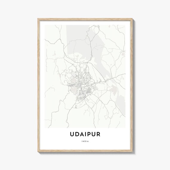 Udaipur India City Of Lakes Minimalist White City Street Map Poster