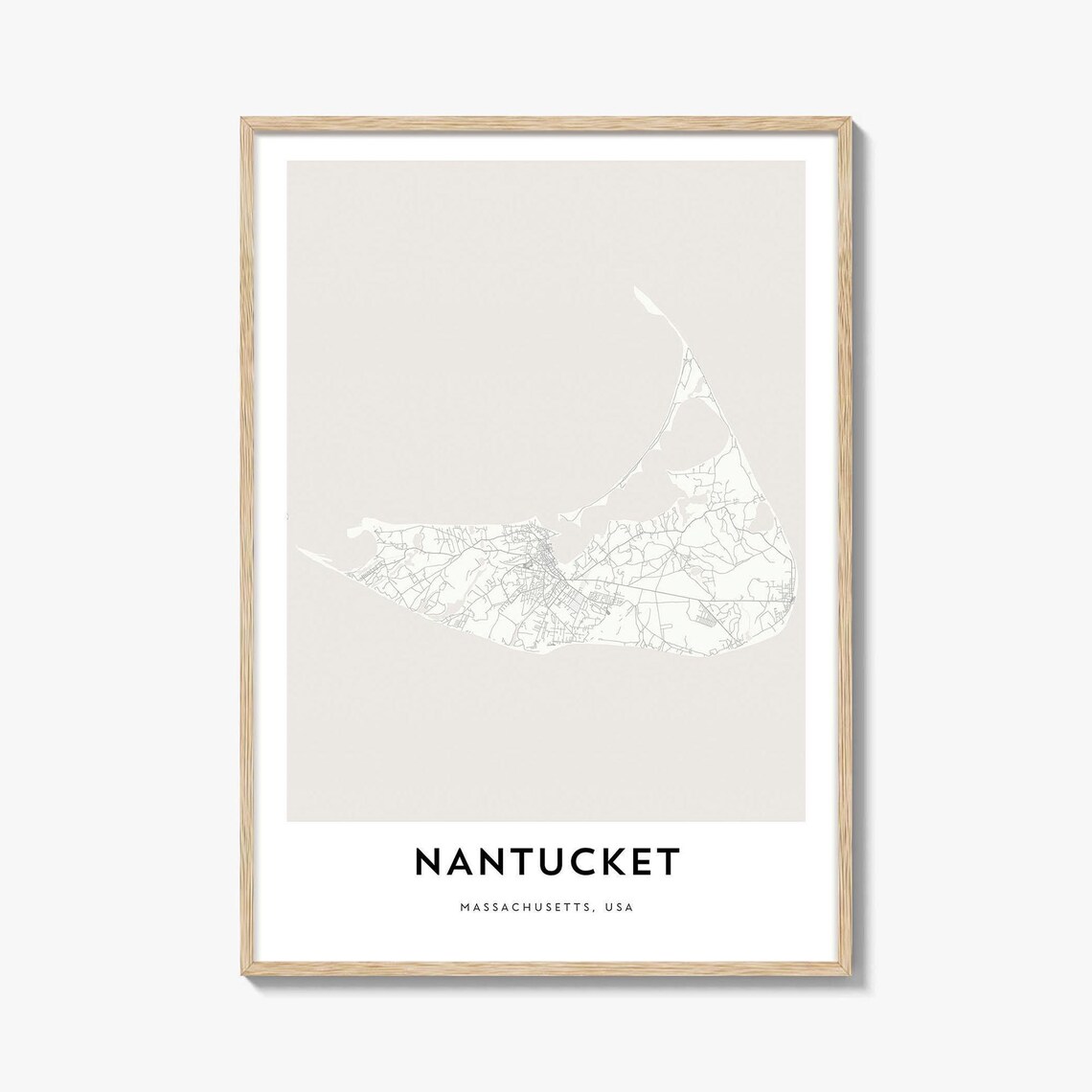 Nantucket Massachusetts Minimalist Neutral Island Map Art Poster