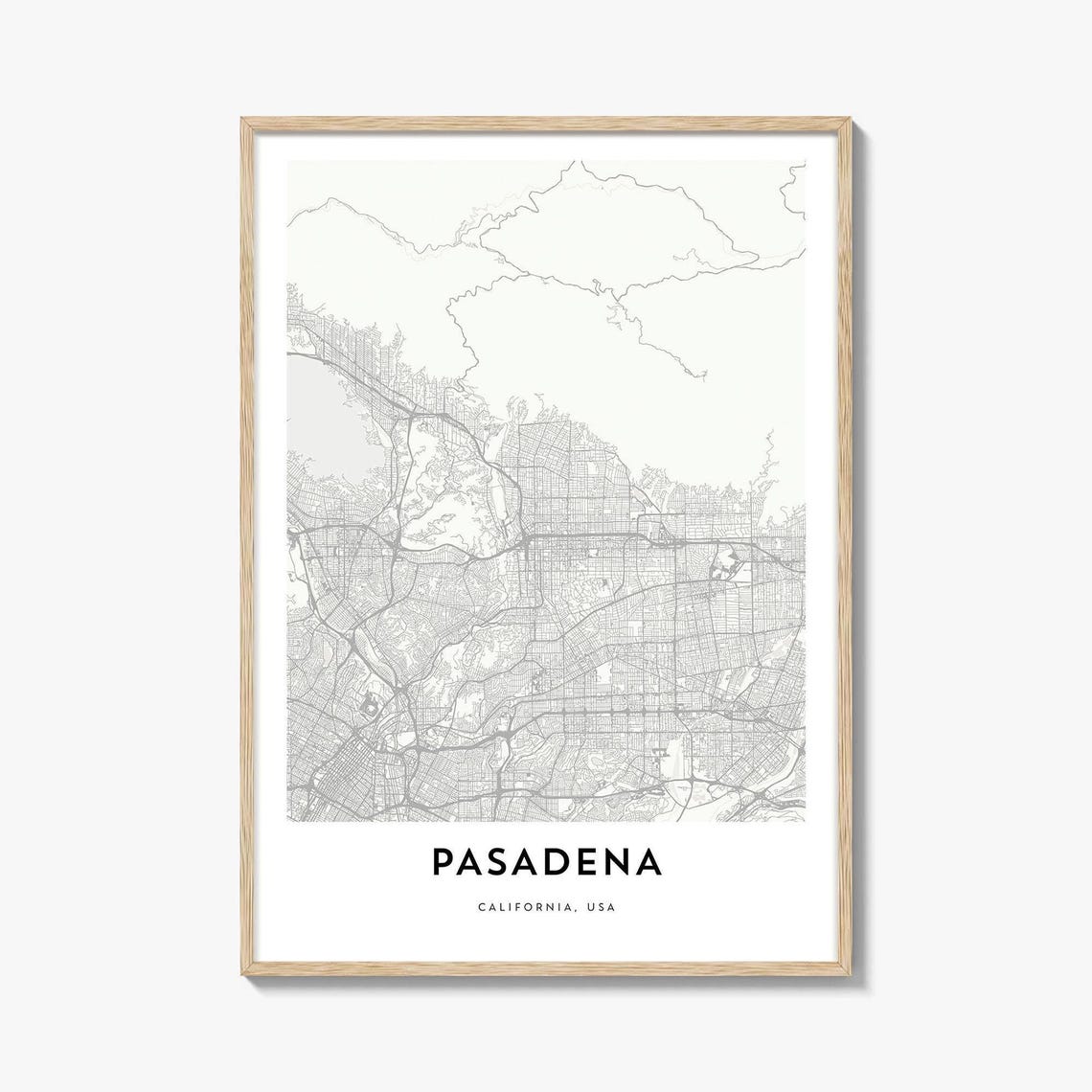 Pasadena California Minimalist Street Map Poster In Soft Neutral Tone
