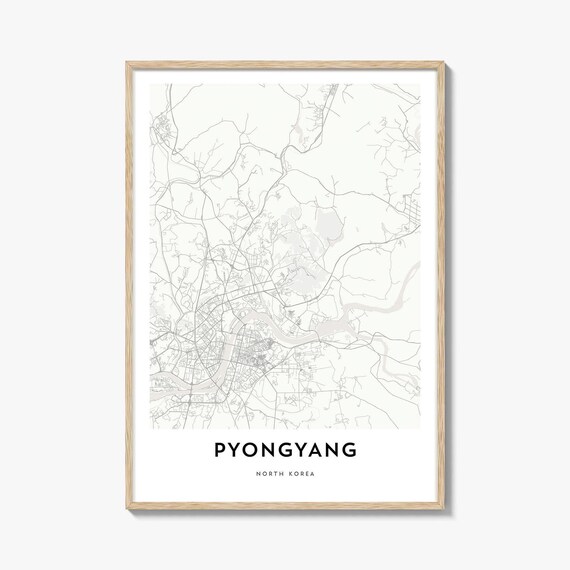 Pyongyang North Korea Minimalist Grey Line Street Map Artwork Poster