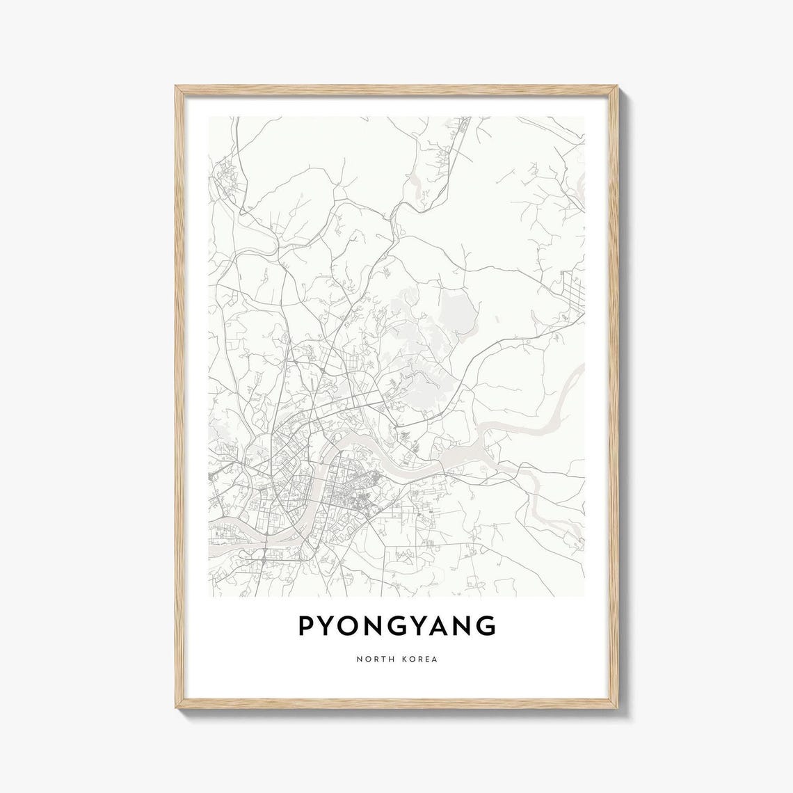 Pyongyang North Korea Minimalist Grey Line Street Map Artwork Poster