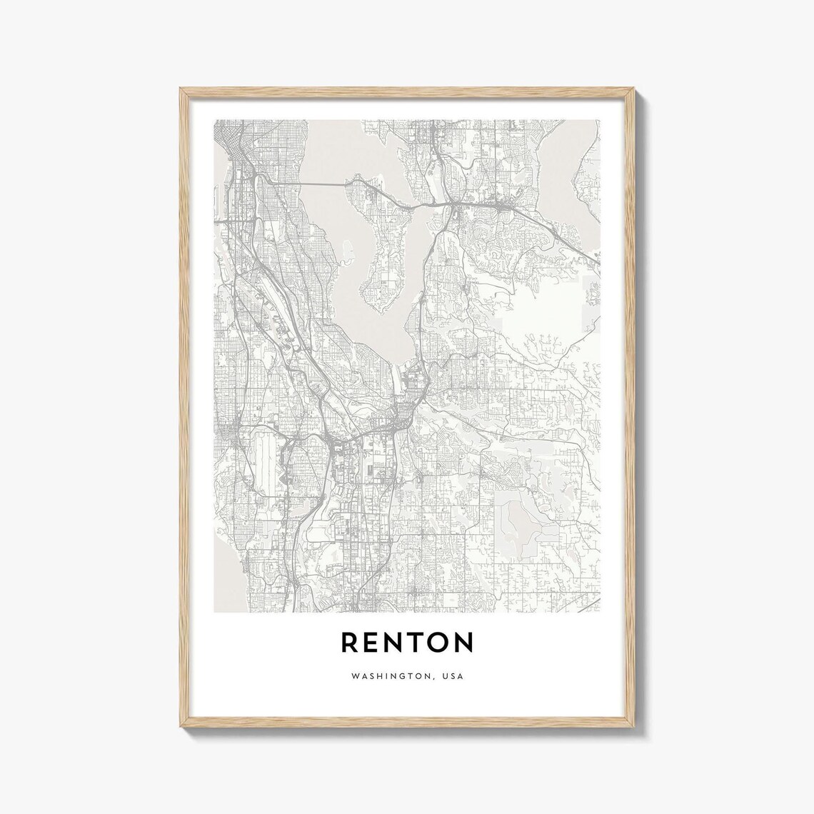 Renton Washington USA City Street Map Minimalist Modern Poster