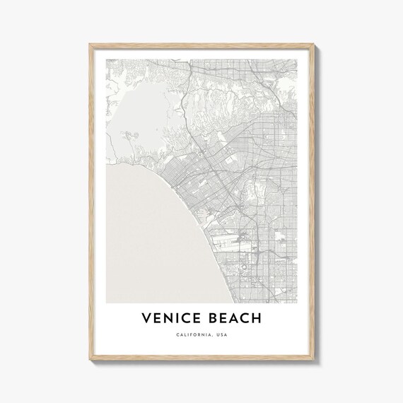 Venice Beach California Minimalist City Map Poster for Coastal Home Decor