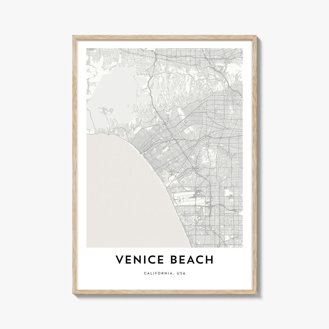 Venice Beach California Minimalist City Map Poster for Coastal Home Decor