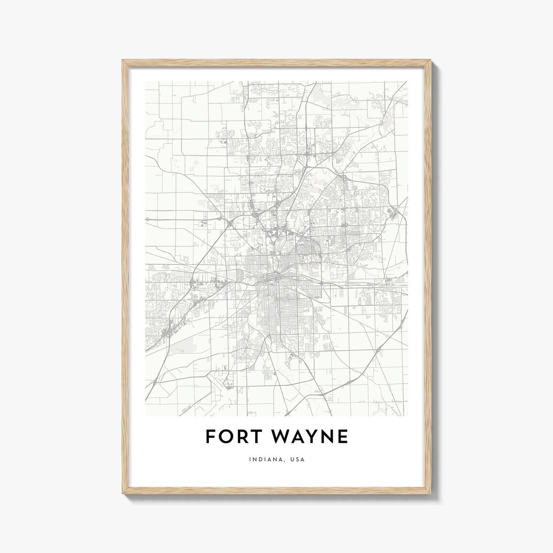 Fort Wayne Indiana USA Minimalist City Street Map Modern Wall Decor Poster