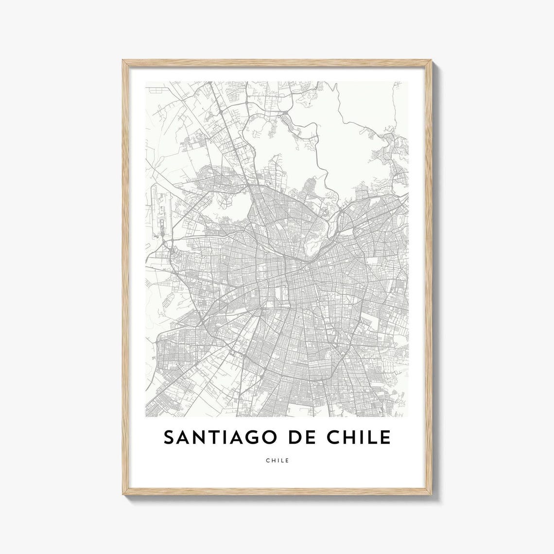 Santiago de Chile Minimalist Street Map Art Modern Decor Poster