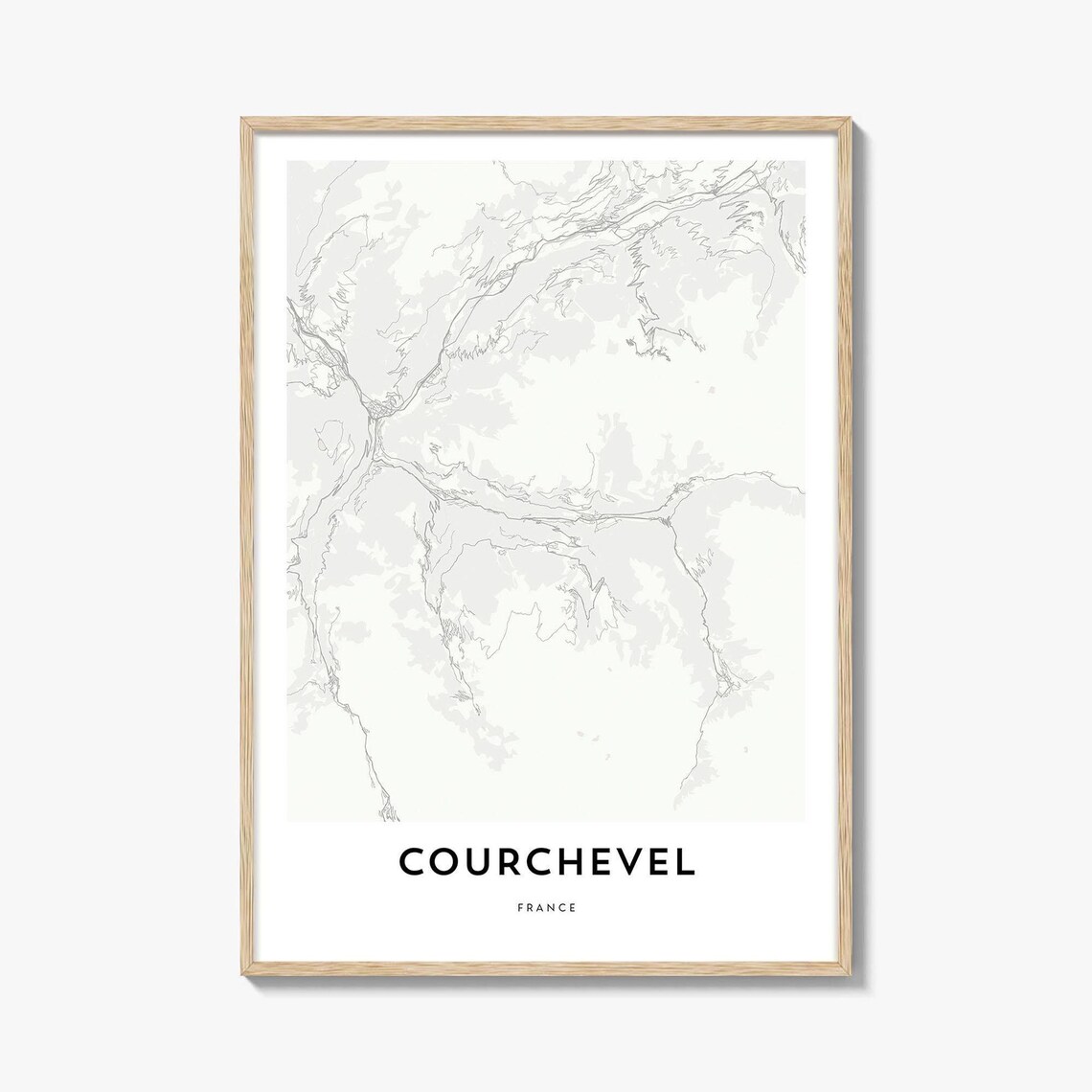 Courchevel France Black and White Minimalist City Map Poster