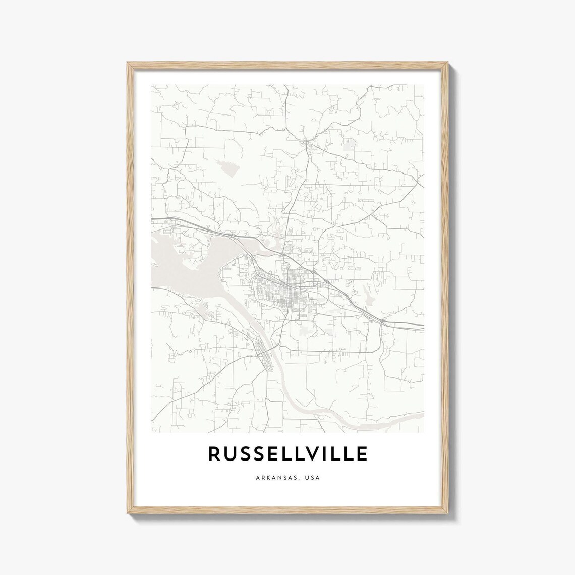 Russellville Arkansas River Valley Minimalist City Street Map Poster
