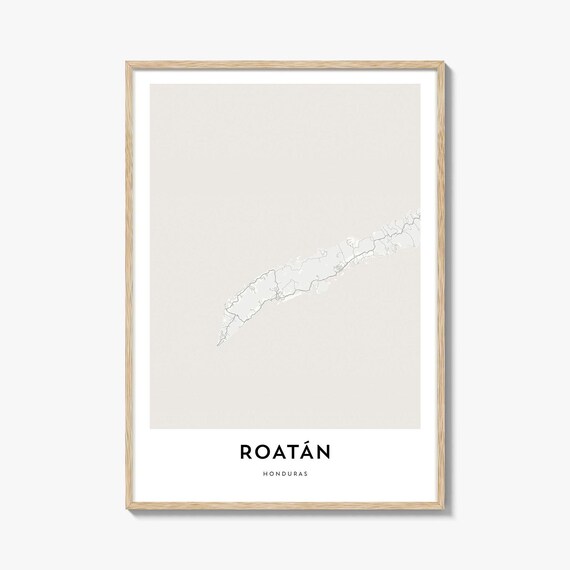 Roatan Honduras Minimalist Beige Island Map Coastal Art Poster
