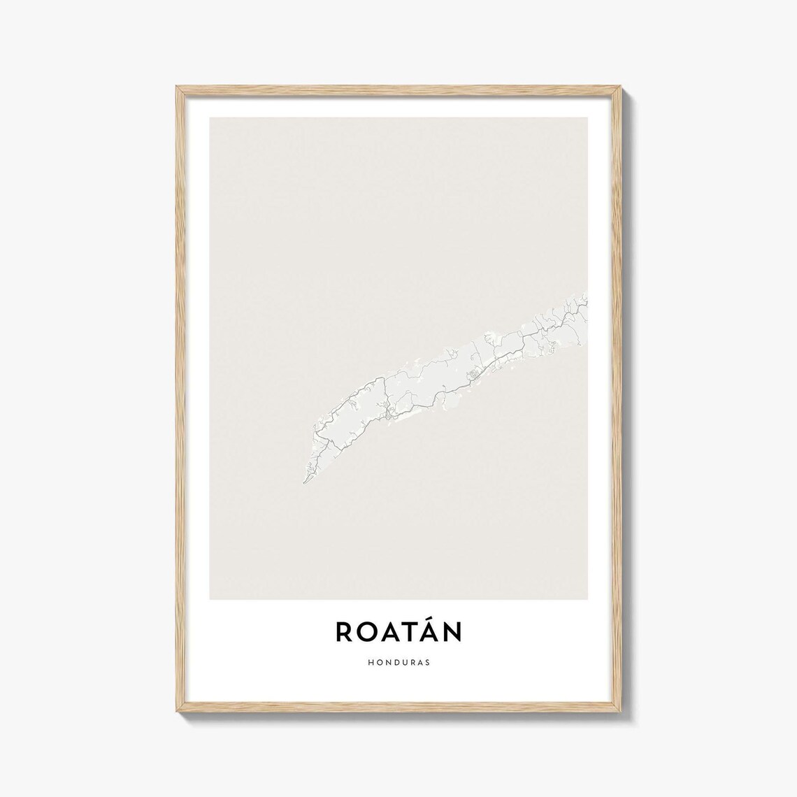 Roatan Honduras Minimalist Beige Island Map Coastal Art Poster