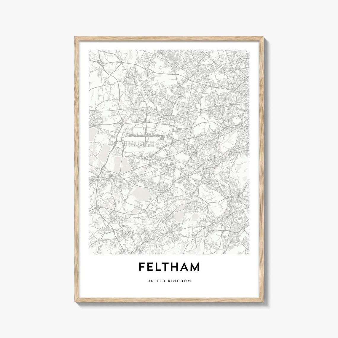 Feltham United Kingdom Minimal Line Street Map City Art Poster