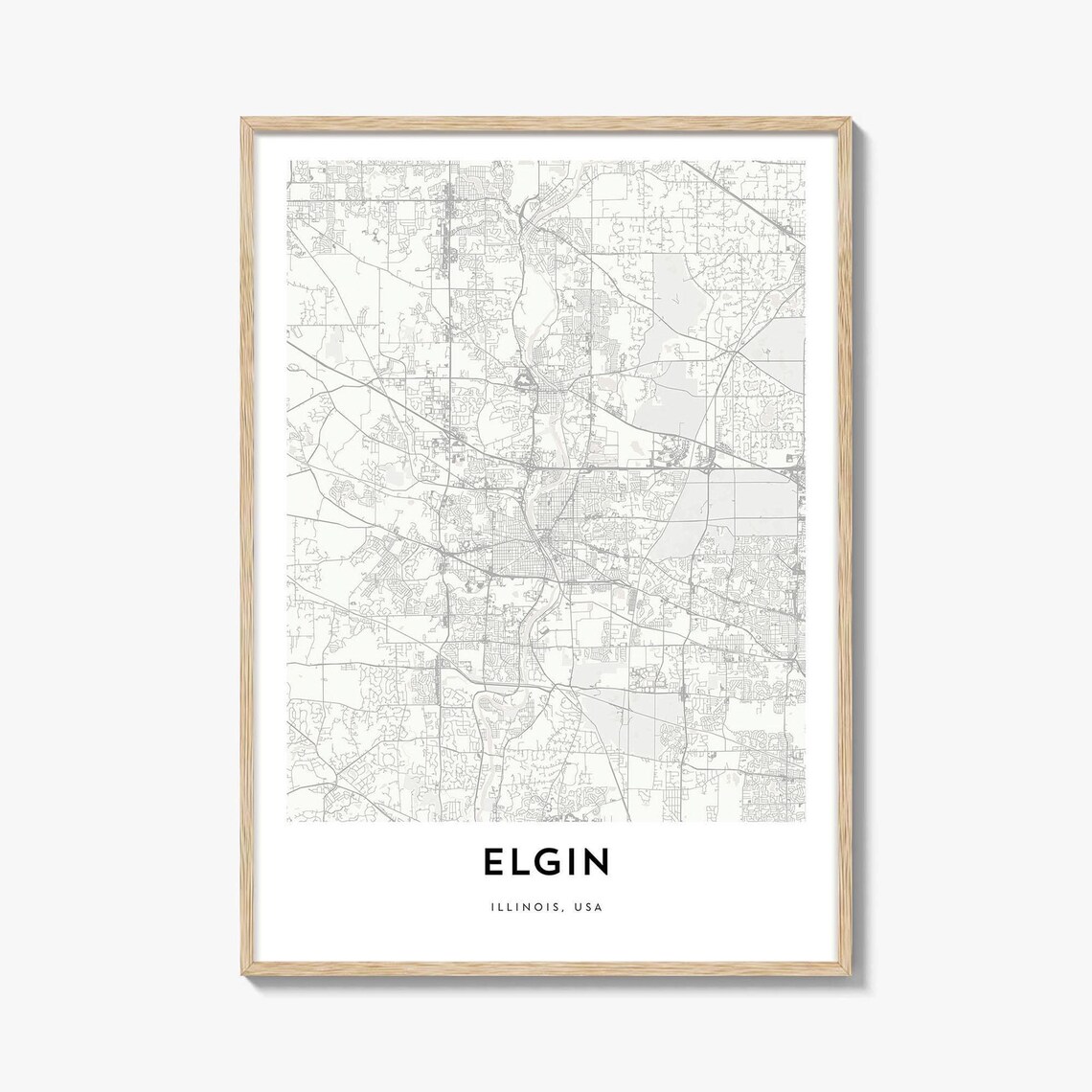 Elgin Illinois Minimalist Street Map Midwest Line Art Modern Wall Art