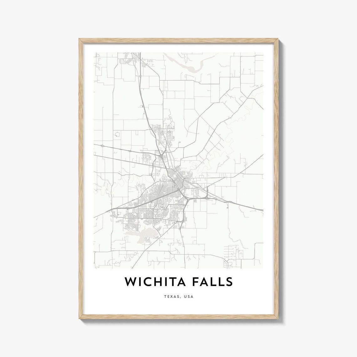 Wichita Falls Texas Minimalist Black And White City Map Poster