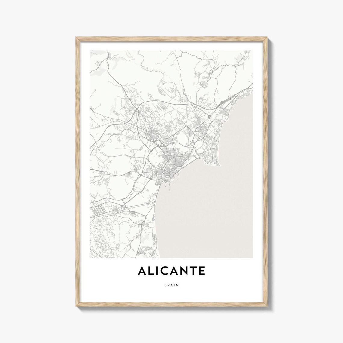Alicante Spain Minimalist Coastal City Road Map Line Art Wall Print
