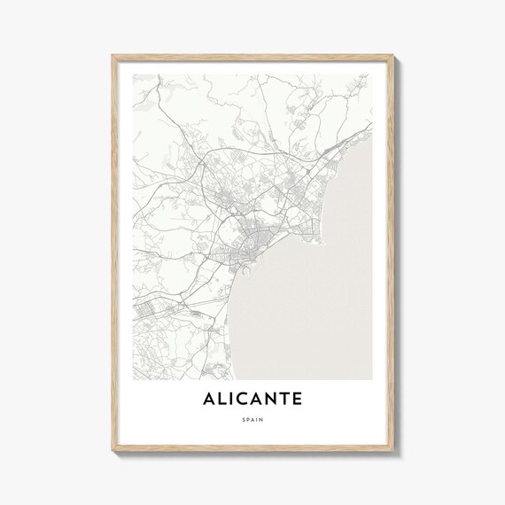 Alicante Spain Minimalist Coastal City Road Map Line Art Wall Print
