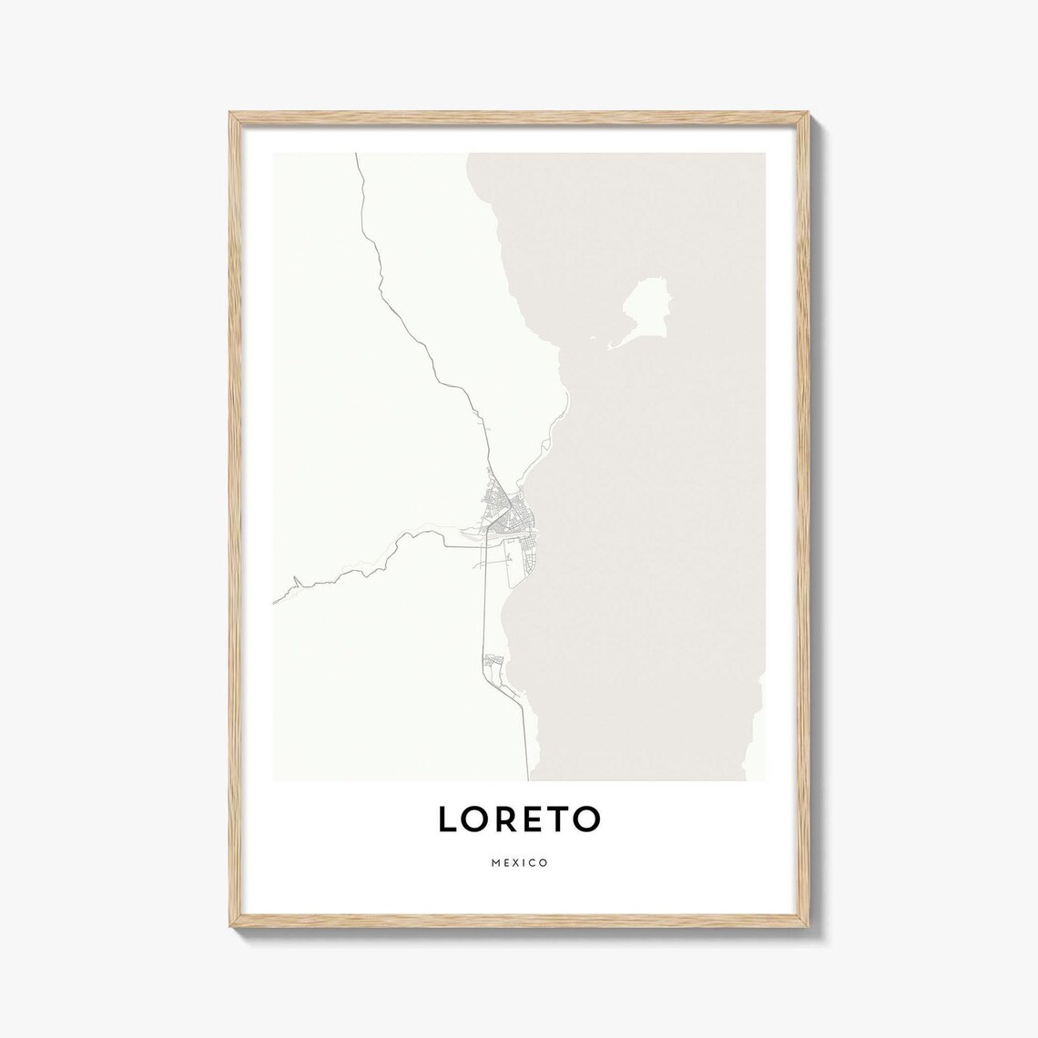 Loreto Mexico Minimalist Coastal City Street Map Travel Poster