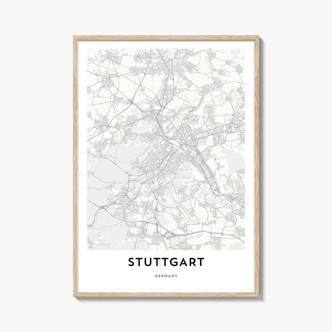 Stuttgart Germany Minimalist White City Street Map Art Poster