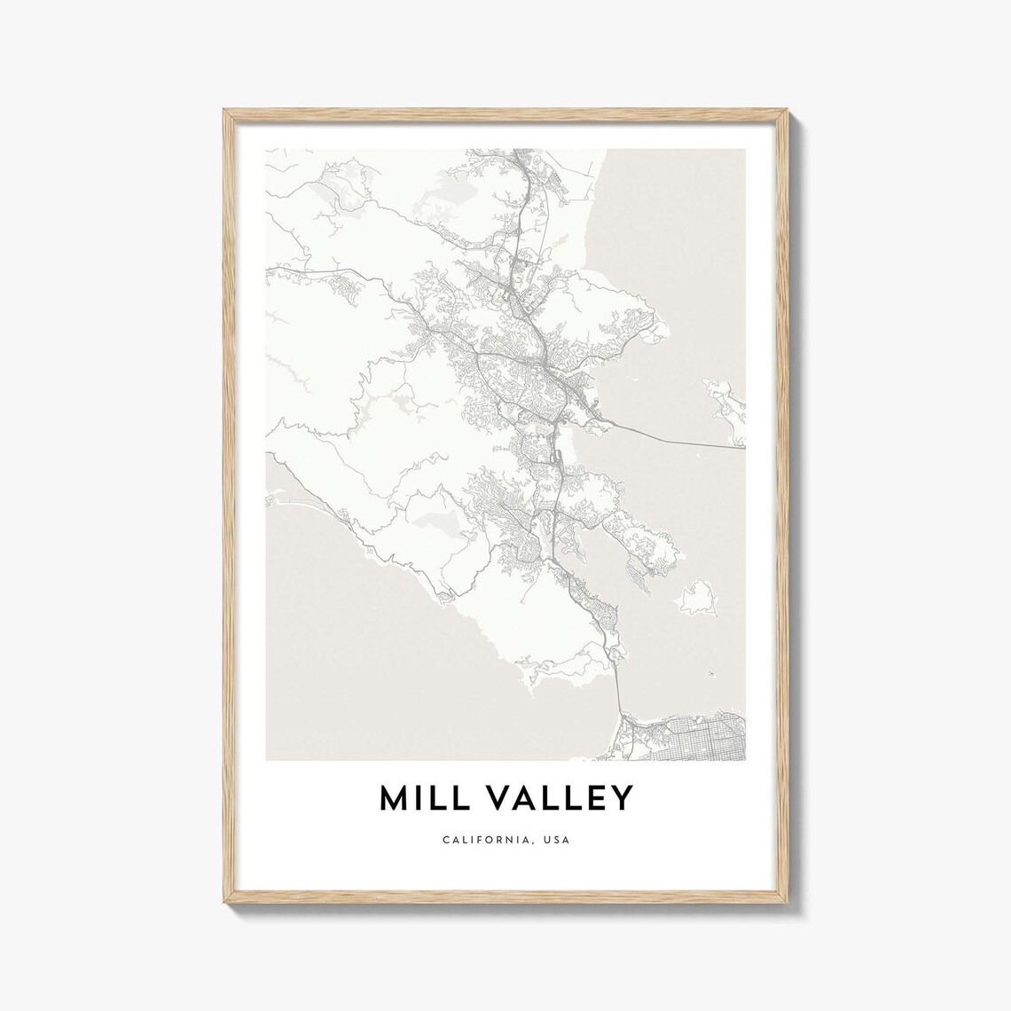 Mill Valley California Minimalist City Street Map Travel Poster