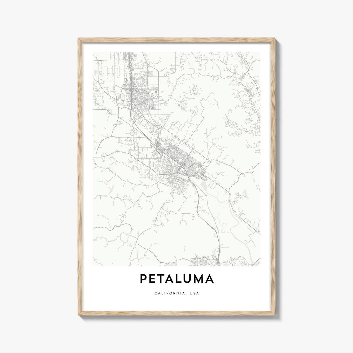 Petaluma California Minimalist City Street Map Modern Decor Poster