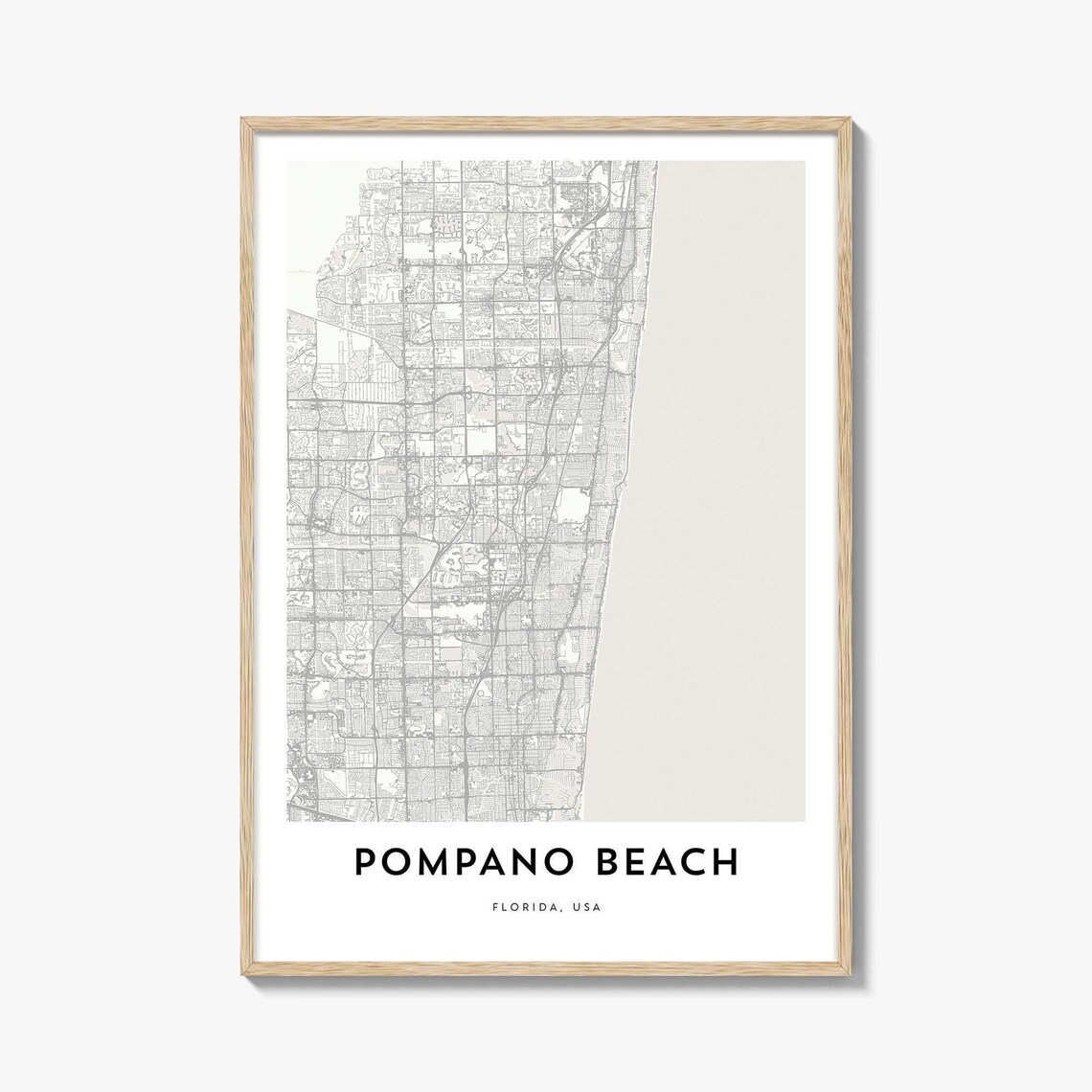 Pompano Beach Florida City Street Map Line Art Home Decor Poster