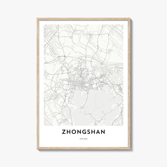 Elegant Minimalist Zhongshan China City Map Poster in Light Gray