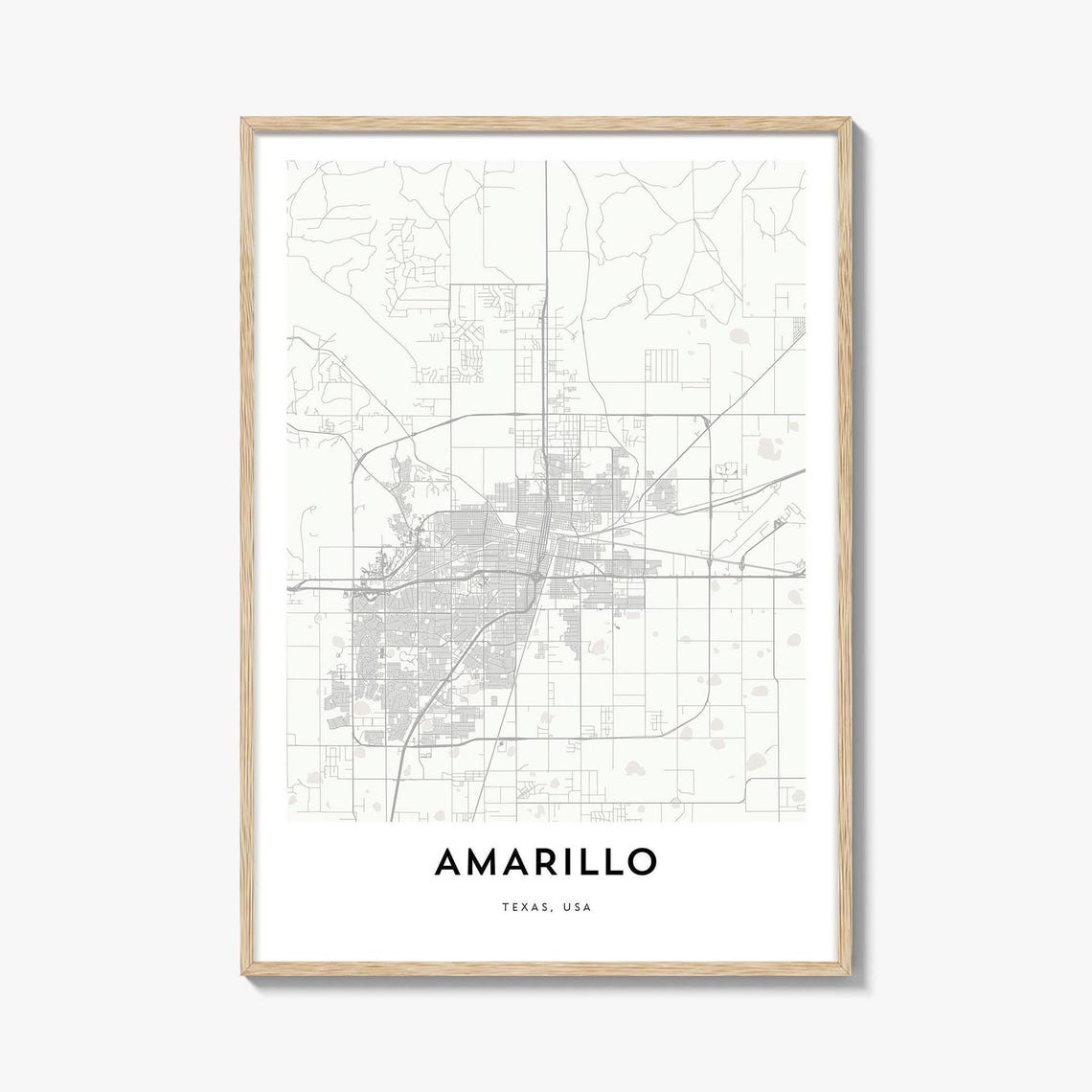 Amarillo Texas City Map Minimalist Street Line Map Wall Art Gift