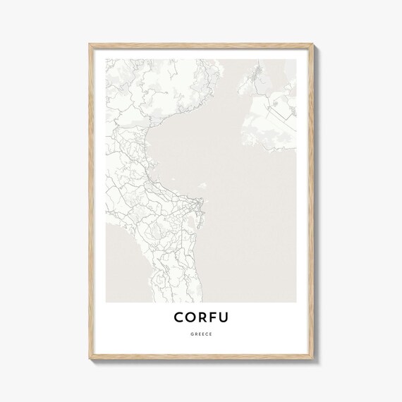 Corfu Greece Island Minimalist Street Map Modern Wall Decor Poster