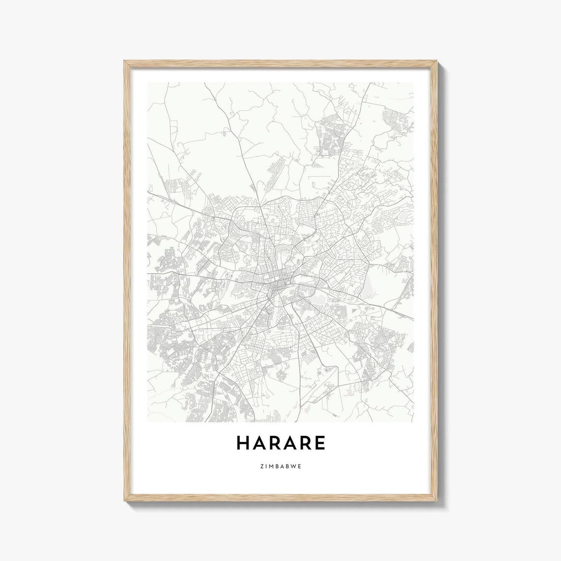 Harare Zimbabwe Capital Minimalist City Map Line Art Travel Poster