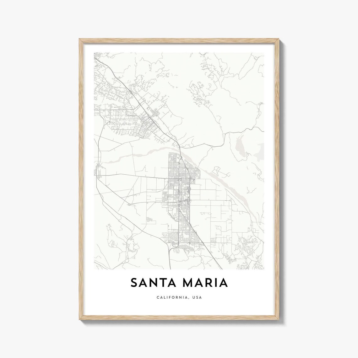 Santa Maria California Minimalist City Street Map Poster Art