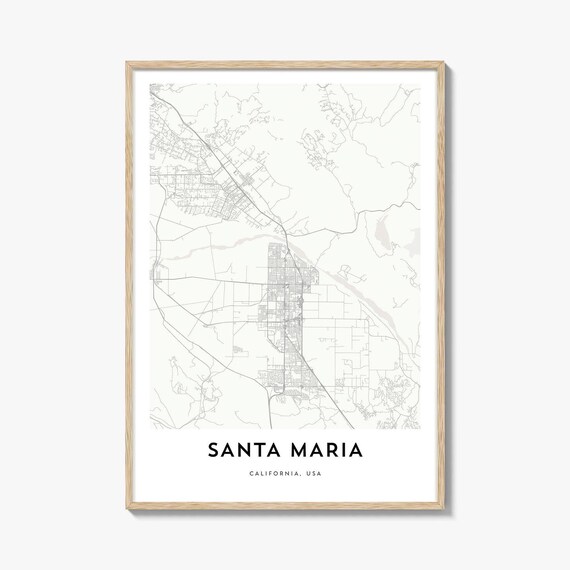 Santa Maria California Minimalist City Street Map Poster Art