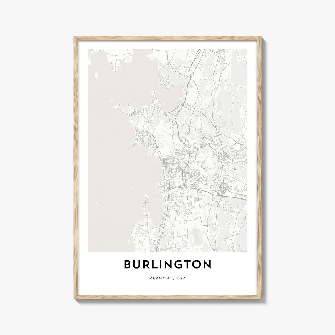 Burlington Vermont Minimalist Grey City Street Map Art Poster