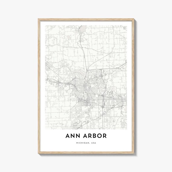 Ann Arbor Michigan Minimalist City Street Map Line Art Wall Poster
