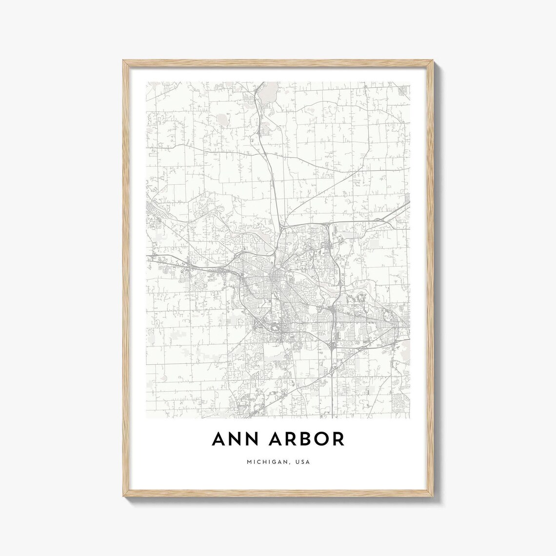 Ann Arbor Michigan Minimalist City Street Map Line Art Wall Poster