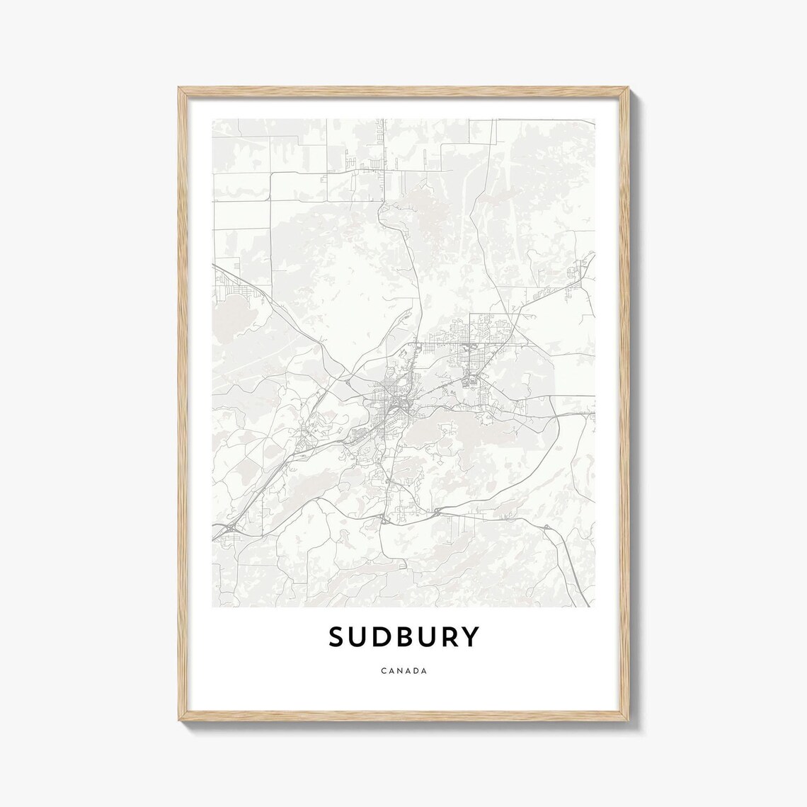 Sudbury Ontario Canada Minimalist City Street Map Travel Wall Art